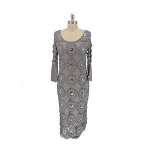 01220 New Port News Crochet Sequin Dress Gray size Medium coastal bohemian retro